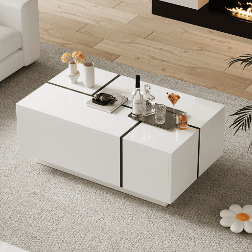 Mesa de centro retangular de painel de partÃculas com 4 gavetas,branco Mesa de centro retangular de painel de partÃculas com 4 gavetas,branco