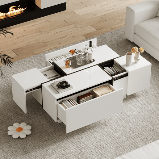 Mesa de centro retangular de painel de partÃculas com 4 gavetas,branco Mesa de centro retangular de painel de partÃculas com 4 gavetas,branco