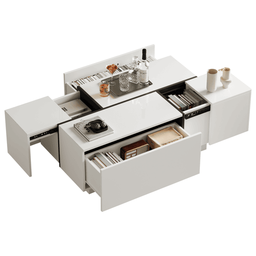 Mesa de centro retangular de painel de partÃculas com 4 gavetas,branco Mesa de centro retangular de painel de partÃculas com 4 gavetas,branco