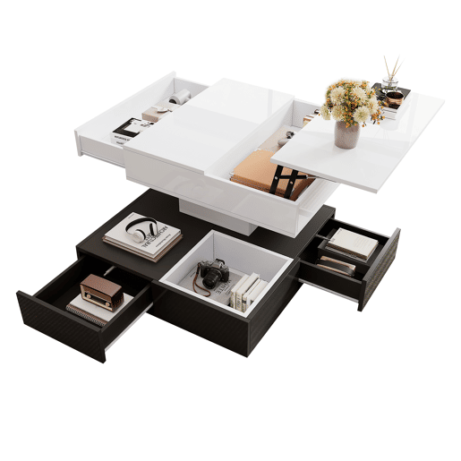 Mesa de centro elevável quadrada de painel de partículas,preto+branco Mesa de centro elevável quadrada de painel de partículas,preto+branco