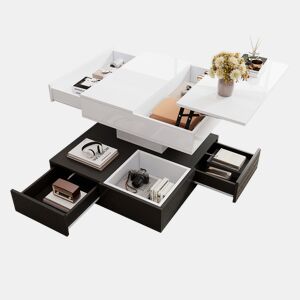 Mesa de centro elevável quadrada de painel de partículas,preto+branco
