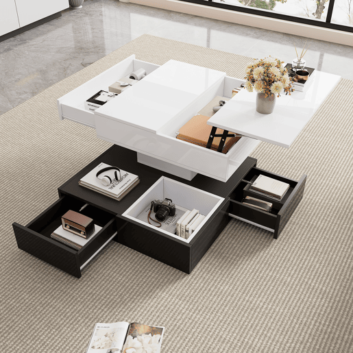 Mesa de centro elevável quadrada de painel de partículas,preto+branco Mesa de centro elevável quadrada de painel de partículas,preto+branco