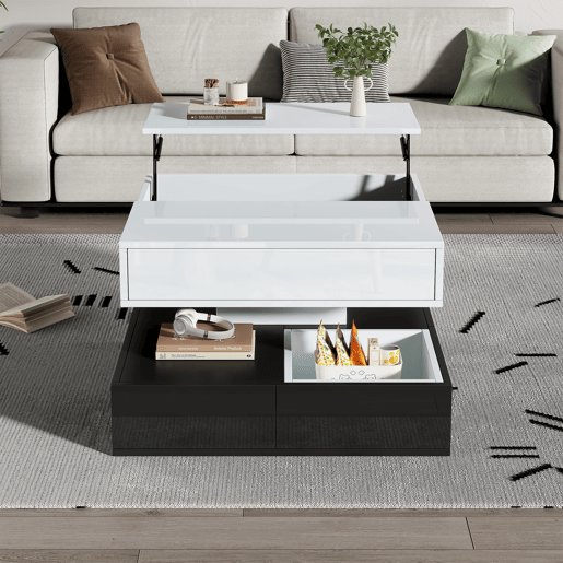 Mesa de centro elevável quadrada de painel de partículas,preto+branco Mesa de centro elevável quadrada de painel de partículas,preto+branco