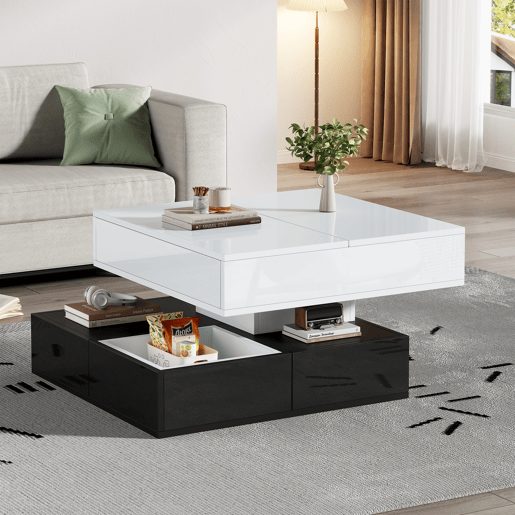 Mesa de centro elevável quadrada de painel de partículas,preto+branco Mesa de centro elevável quadrada de painel de partículas,preto+branco