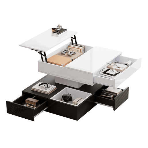 Mesa de centro elevável quadrada de painel de partículas,preto+branco Mesa de centro elevável quadrada de painel de partículas,preto+branco