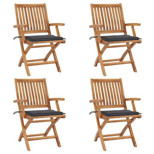 Cadeiras de jardim - Cadeiras de exterior dobráveis c almofadões 4 pcs teca maciça