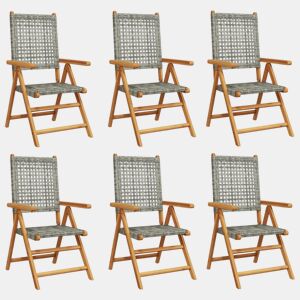 Cadeiras jardim - Cadeiras exterior reclináveis 6 pcs vime PEmadeira maciça cinza