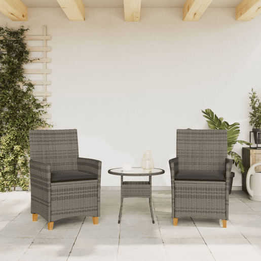 Lote de 2 Cadeiras de jardim - Cadeiras de exterior c almofadões vime PEmadeira cinza