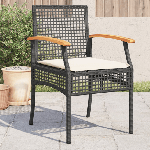 Cadeiras de jardim - Cadeiras de exterior com almofadões 4 pcs vime PEacácia preto