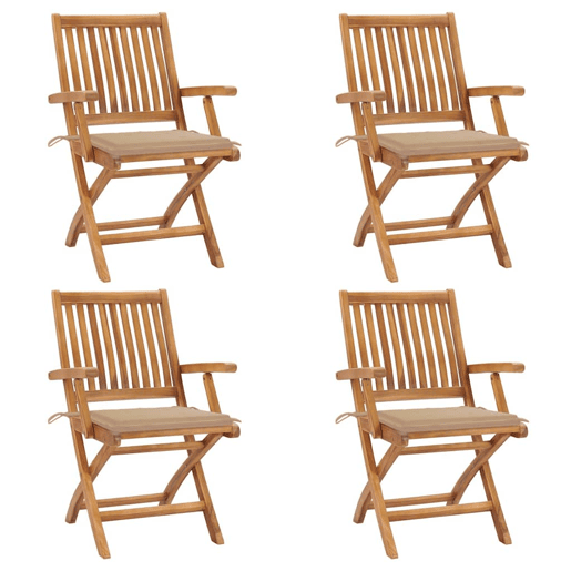 Cadeiras de jardim - Cadeiras de exterior dobráveis c almofadões 4 pcs teca maciça