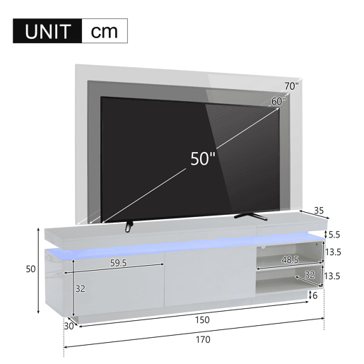 Móvel de TV 170 cm de painel de partículas com 2 portas,branco Móvel de TV 170 cm de painel de partículas com 2 portas,branco