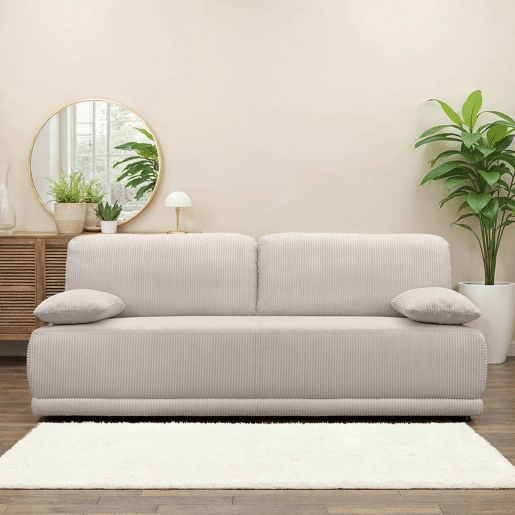 Sofá-cama conversível em veludo canelado de 3 lugares, Nelson, Cinza bege, 192x100x81 cm