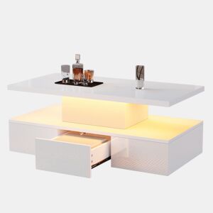 Mesa de centro retangular de painel de partículas com 1 gaveta e luz led,branco