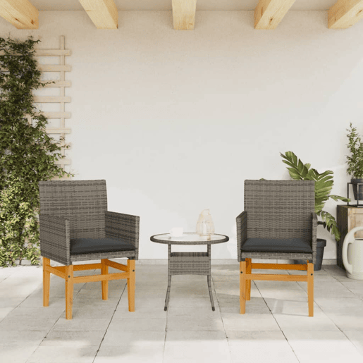 Lote de 2 Cadeiras de jardim - Cadeiras de exterior c almofadões vime PEmadeira cinza