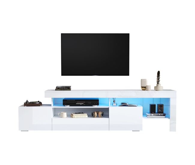 Mueble TV 192 cm de panel de partículas con 3 puertas y luz led,blanco