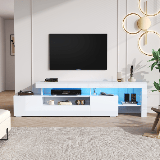 Móvel de TV 192 cm de painel de partículas com 3 portas e luz led,branco