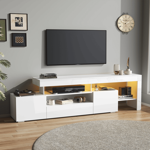 Móvel de TV 192 cm de painel de partículas com 3 portas e luz led,branco