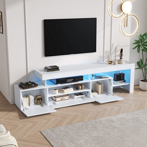 Móvel de TV 192 cm de painel de partículas com 3 portas e luz led,branco