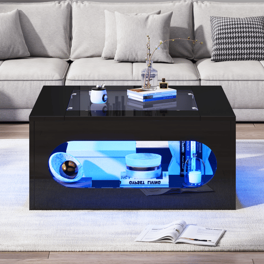 Mesa de centro quadrada de mdf com luz led,preto Mesa de centro quadrada de mdf com luz led,preto