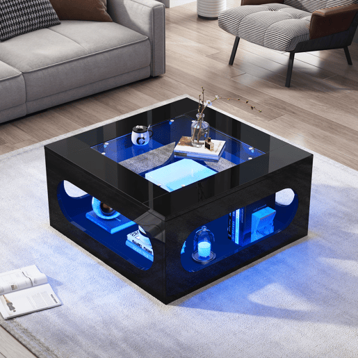 Mesa de centro quadrada de mdf com luz led,preto Mesa de centro quadrada de mdf com luz led,preto