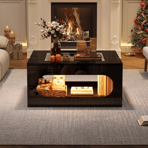 Mesa de centro quadrada de mdf com luz led,preto Mesa de centro quadrada de mdf com luz led,preto