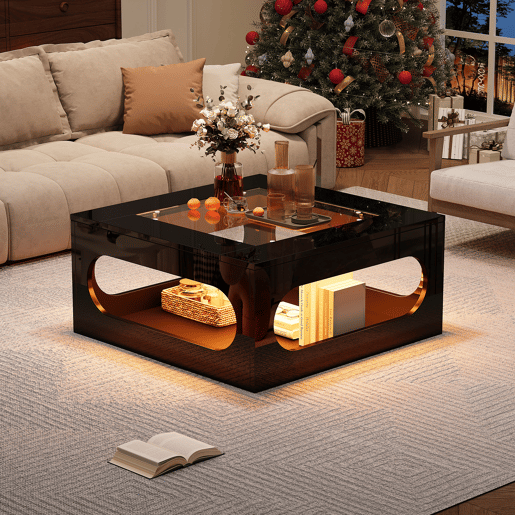 Mesa de centro quadrada de mdf com luz led,preto Mesa de centro quadrada de mdf com luz led,preto