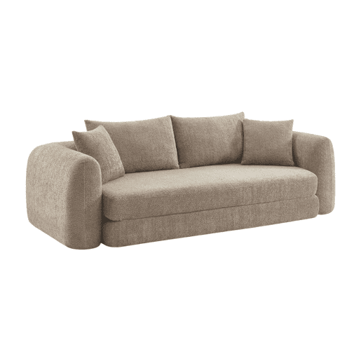 Sofá-cama boucle texturizada de 3 lugares, Sweeetch, Taupe, 243x112x83 cm