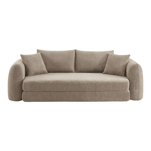 Sofá-cama boucle texturizada de 3 lugares, Sweeetch, Taupe, 243x112x83 cm