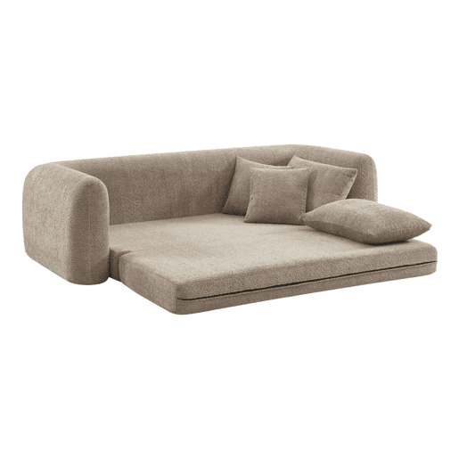 Sofá-cama boucle texturizada de 3 lugares, Sweeetch, Taupe, 243x112x83 cm