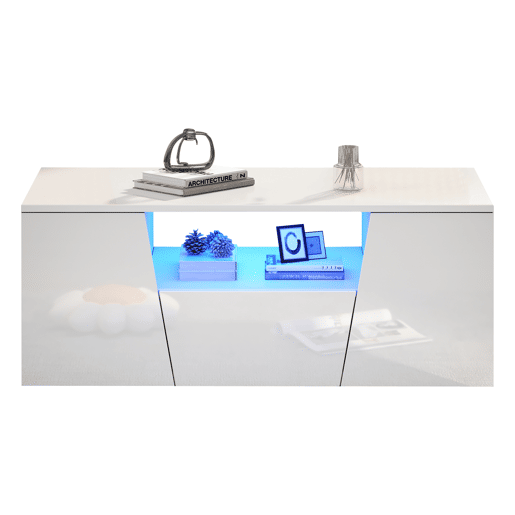 Mesa de centro retangular de painel de partículas com 1 gaveta e luz led,branco
