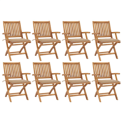 Cadeiras de jardim - Cadeiras de exterior dobráveis c almofadões 8 pcs teca maciça