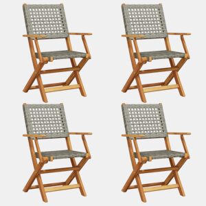 Cadeiras de jardim - Cadeiras de exterior dobráveis 4 pcs vime PEmadeira maciça cinza