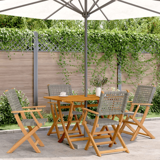 Cadeiras de jardim - Cadeiras de exterior dobráveis 4 pcs vime PEmadeira maciça cinza