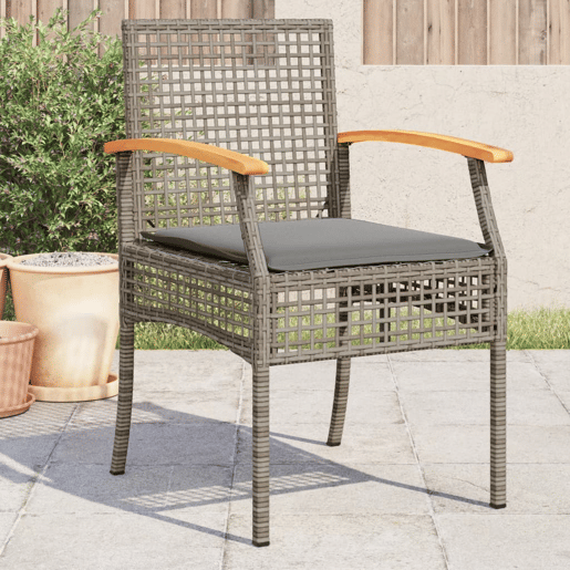 Cadeiras de jardim - Cadeiras de exterior com almofadões 4 pcs vime PEacácia cinzento