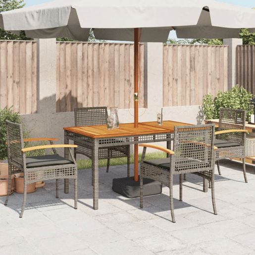 Cadeiras de jardim - Cadeiras de exterior com almofadões 4 pcs vime PEacácia cinzento