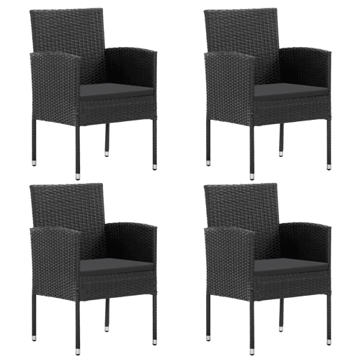 Cadeiras de jardim - Cadeiras de exterior com almofadões pretos 4 pcs vime PE preto