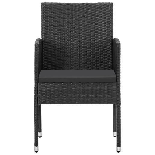 Cadeiras de jardim - Cadeiras de exterior com almofadões pretos 4 pcs vime PE preto