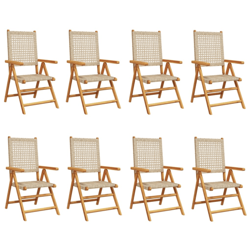 Cadeiras jardim - Cadeiras exterior reclináveis 8 pcs vime PEmadeira maciça bege