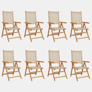 Cadeiras jardim - Cadeiras exterior reclináveis 8 pcs vime PEmadeira maciça bege
