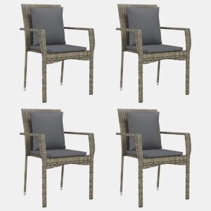 Cadeiras de jardim - Cadeiras de exterior c almofadões 4 pcs vime PE cinzento