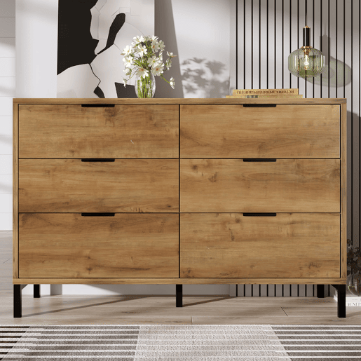Cómoda 120x40x76 cm - 6 gavetas - Carvalho escuro Cómoda 120x40x76 cm - 6 gavetas - Carvalho escuro