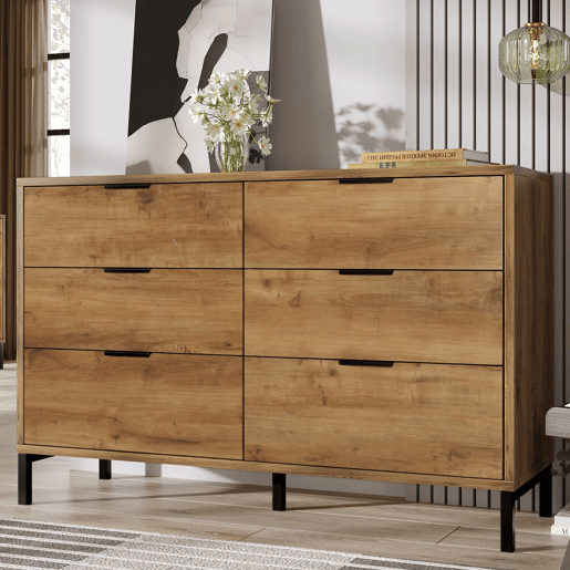 Cómoda 120x40x76 cm - 6 gavetas - Carvalho escuro Cómoda 120x40x76 cm - 6 gavetas - Carvalho escuro