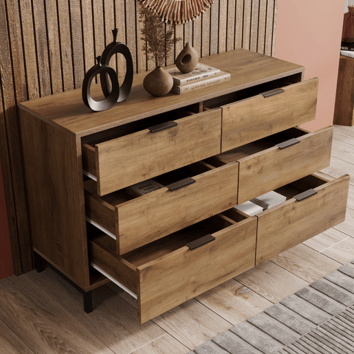 Cómoda 120x40x76 cm - 6 gavetas - Carvalho escuro Cómoda 120x40x76 cm - 6 gavetas - Carvalho escuro