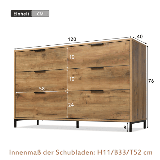 Cómoda 120x40x76 cm - 6 gavetas - Carvalho escuro Cómoda 120x40x76 cm - 6 gavetas - Carvalho escuro