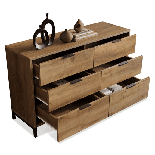 Cómoda 120x40x76 cm - 6 gavetas - Carvalho escuro Cómoda 120x40x76 cm - 6 gavetas - Carvalho escuro