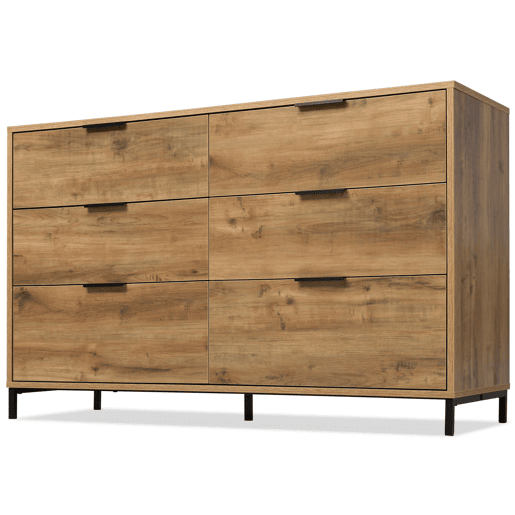 Cómoda 120x40x76 cm - 6 gavetas - Carvalho escuro Cómoda 120x40x76 cm - 6 gavetas - Carvalho escuro