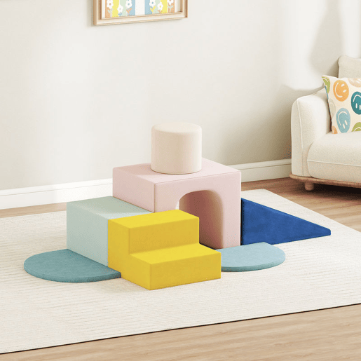 AIYAPLAY Conjunto de 8 Blocos de Espuma para Crianças Blocos de Psicomotricidade com Capas de Veludo Laváveis Conjunto de Escalada Interior para Escalar e Rastejar Multicor