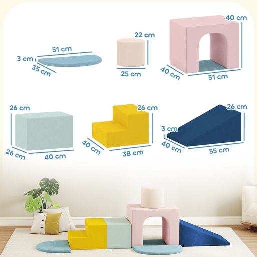 AIYAPLAY Conjunto de 8 Blocos de Espuma para Crianças Blocos de Psicomotricidade com Capas de Veludo Laváveis Conjunto de Escalada Interior para Escalar e Rastejar Multicor