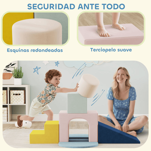 AIYAPLAY Conjunto de 8 Blocos de Espuma para Crianças Blocos de Psicomotricidade com Capas de Veludo Laváveis Conjunto de Escalada Interior para Escalar e Rastejar Multicor