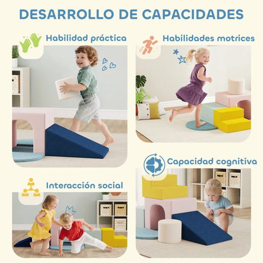 AIYAPLAY Conjunto de 8 Blocos de Espuma para Crianças Blocos de Psicomotricidade com Capas de Veludo Laváveis Conjunto de Escalada Interior para Escalar e Rastejar Multicor